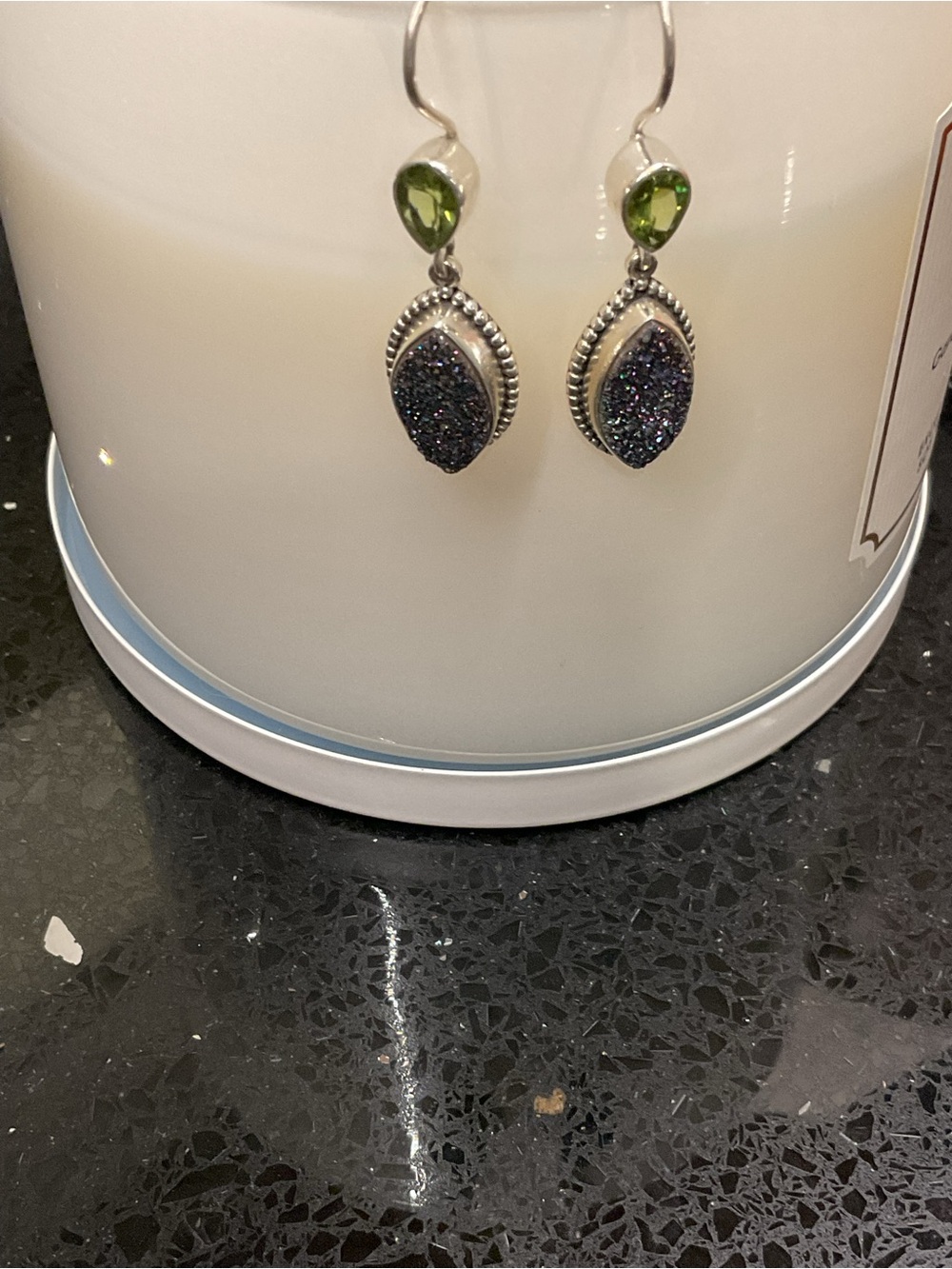 Druzy and peridot earrings